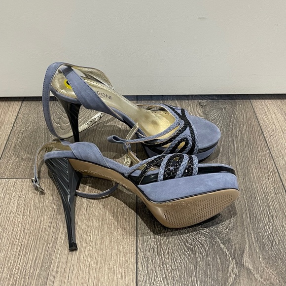 Blue Black Braided Leather Heel Sz 9 - Picture 3 of 4